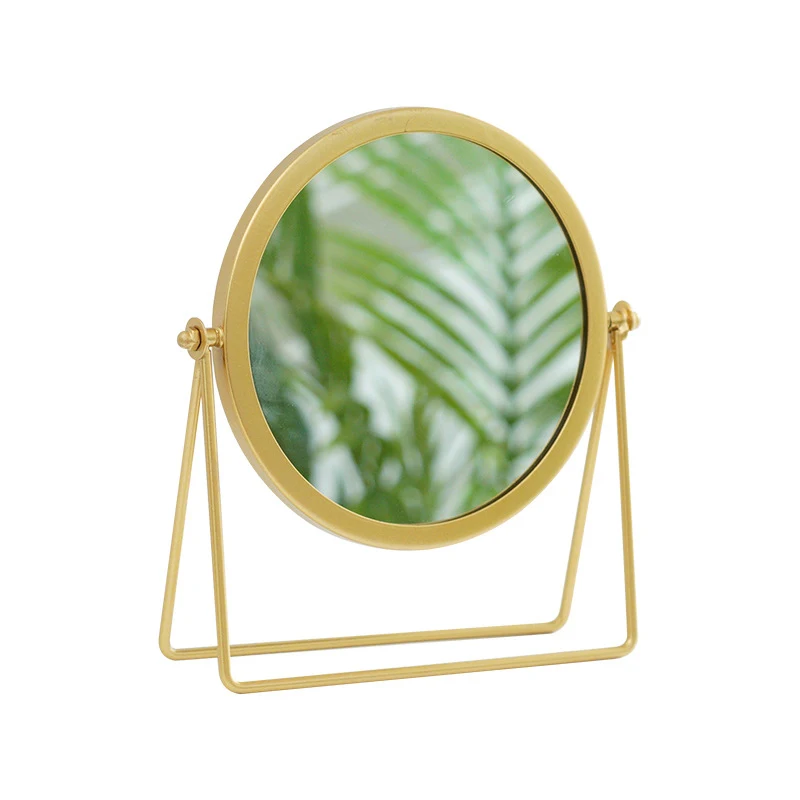 Desk Mirror Vintage Table Makeup Mirror with Metal Stand 360 Degree Rotation Portable Table Tabletop Mirror, Black, Gold