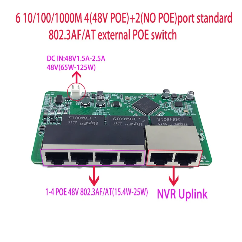 

Standard protocol 802.3AF/AT 48V POE OUT/48V poe switch 1000 mbps POE poort;1000 mbps UP Link poort; poe powered switch NVR