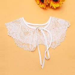 Cuello falso de encaje para mujer, chal de encaje de flores bordadas, cuello falso para muñeca, camisa Vintage para mujer, cuello falso blanco y negro