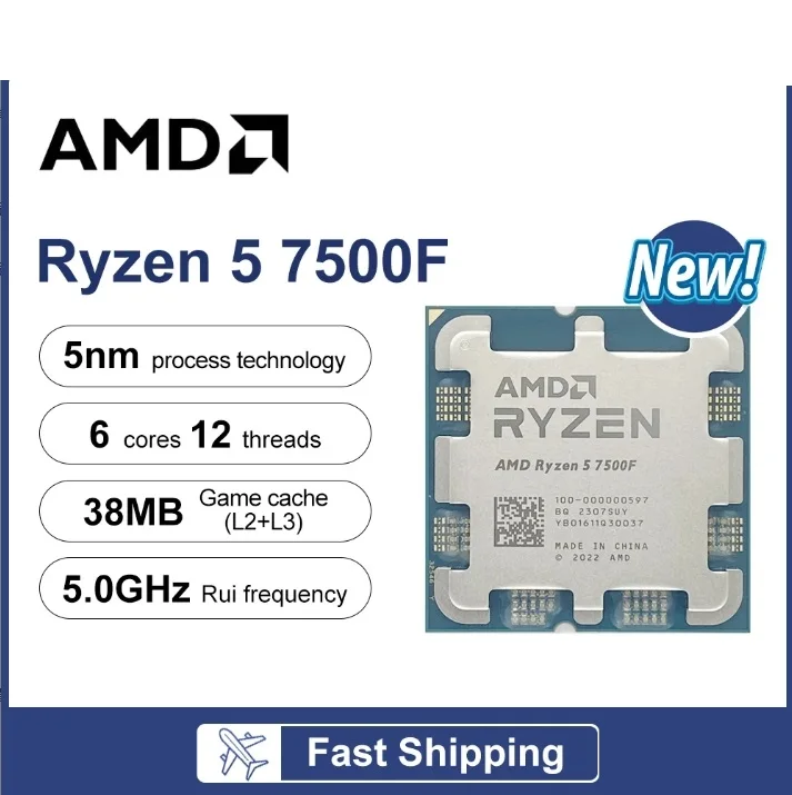 AMD Ryzen 5 7500F R5 7500F 3.7GHz 6-Core 12-Thread CPU Processor 5NM L3=32M 100-000000597 Socket AM5 NEW but without cooler