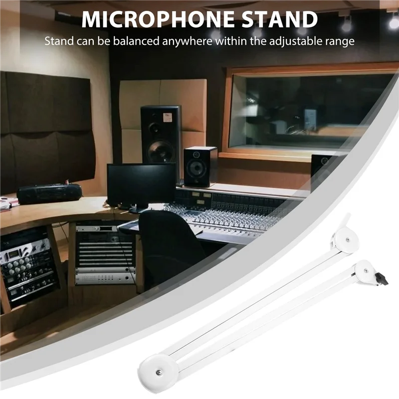 

High Quality-Microphone Stand Adjustable Suspension Boom Arm With Built-In Spring For Voice Recording White