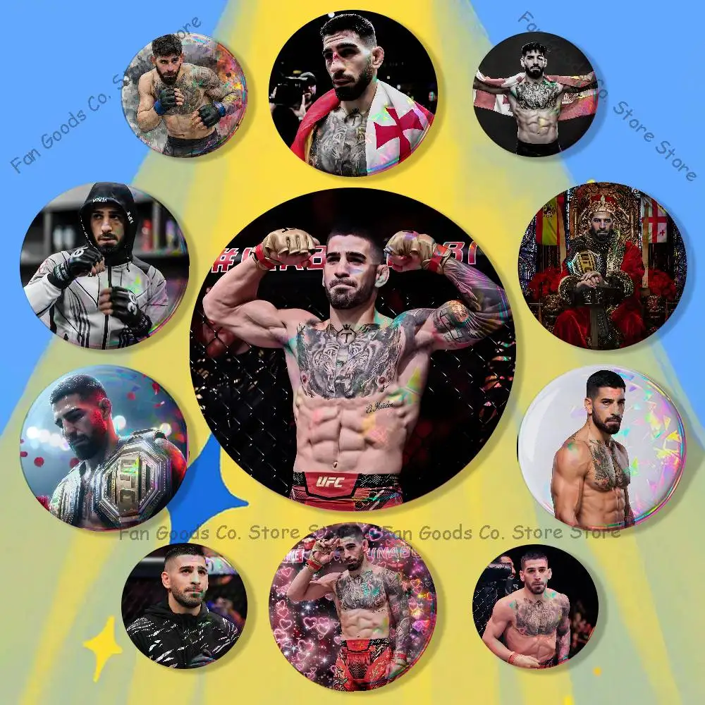 Boxing I-Ilia T-Topuria Brooches for Backpack Accessories 25mm,32mm,48mm,58mm,75mm Round Enamel Pins Cartoon Badge