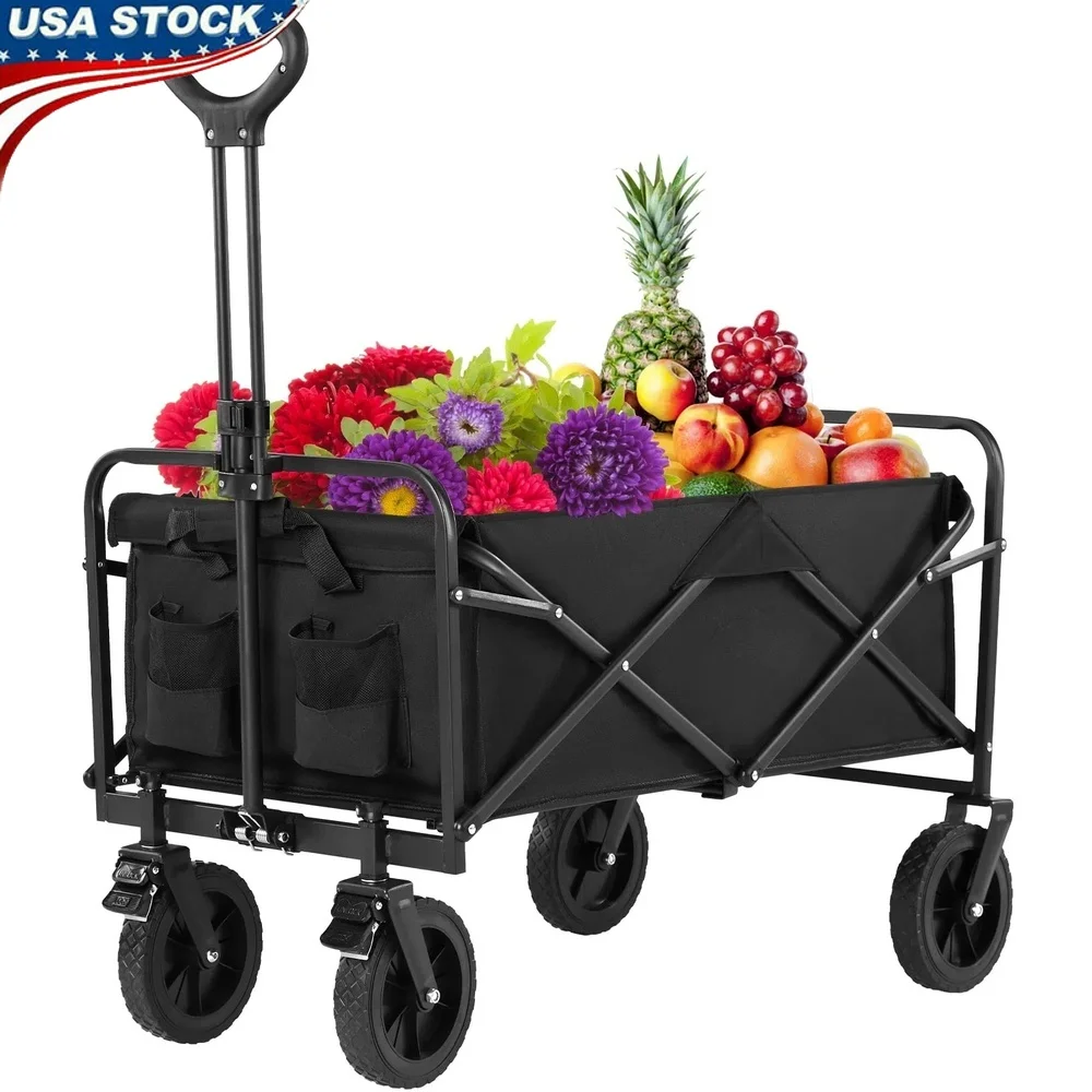 

Portable Shopping Wagon Cart All Terrain Utility Cart with Locking Wheels Adjustable Handle Cup Holders Large Capacity Foldable