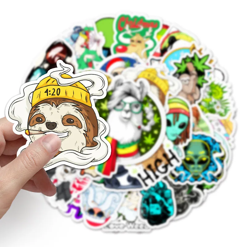 10/30/50 sztuk śmieszne postacie liście chwasty palenie Cartoon Graffiti naklejki bagaż samochód motocykl Laptop naklejka dekoracyjne naklejki