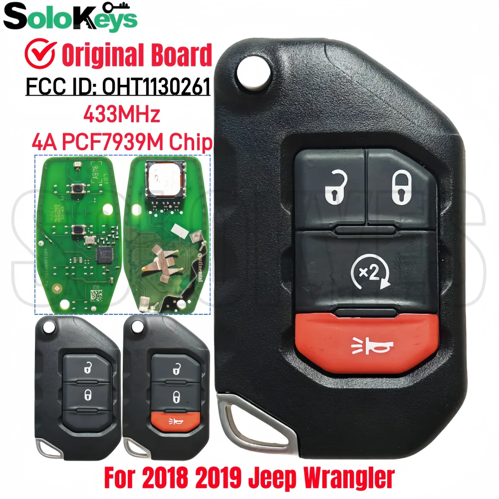 SOLOKEYS FCC ID: OHT1130261 68416784AA For 2018 2019 Jeep Wrangler Car Original Board Folding key 433MHz 4A PCF7939M Chip