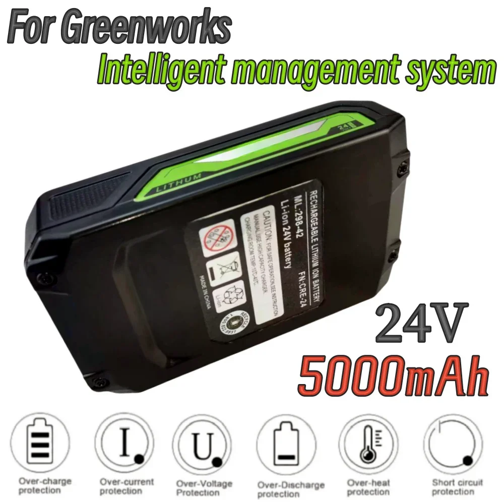 Wymienny akumulator litowo-jonowy 24 V 5000 mAh, odpowiedni do elektronarzędzi bezprzewodowych Greenworks 20352 22232 wymiana akumulatora