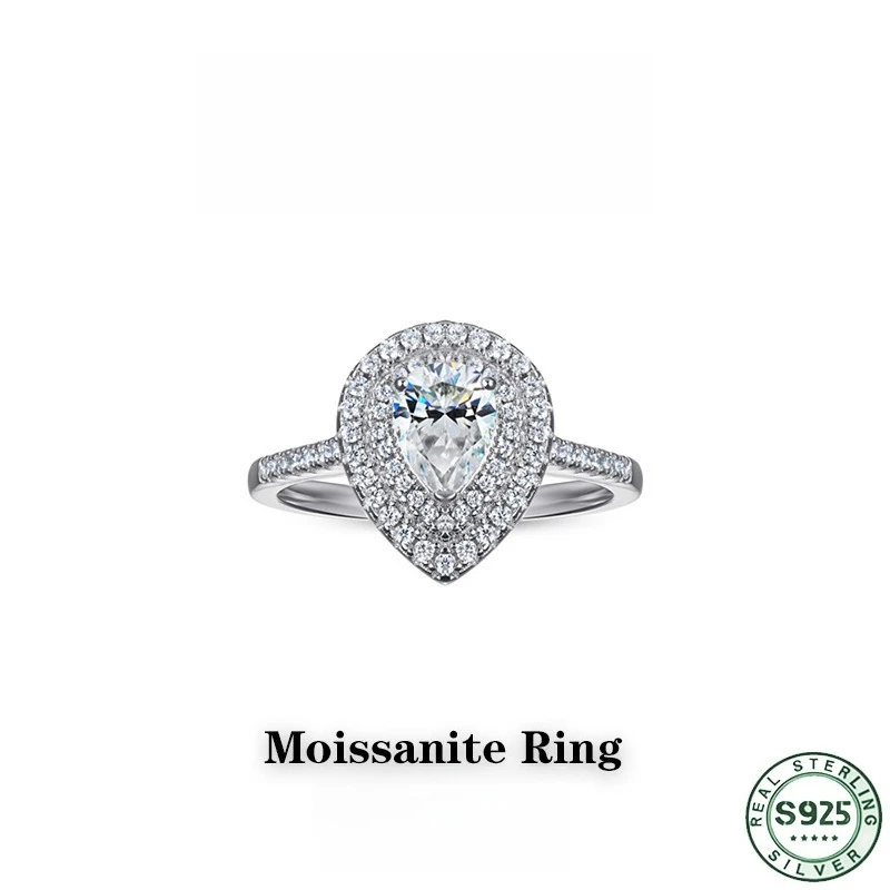 Hot selling water droplet shaped 6 * 8 moissanite diamond ring, 100% S925 silver light luxury ring, niche design wedding jewelry