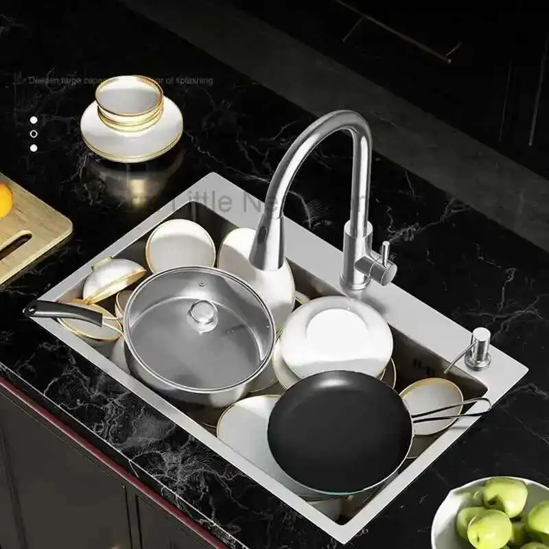 

Modern Brushed Metal Sink for Vegetable Washing Thickened Double Hole Kitchen Sinks Creative Household Kitchen Sink for Balcony