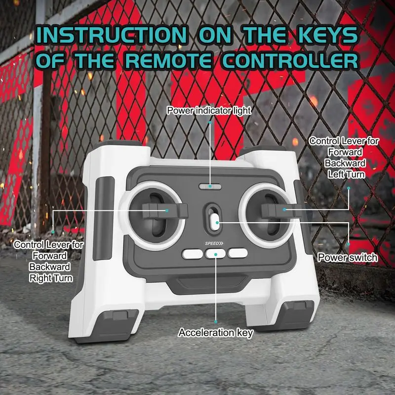 Remote Control Tank Vehicle Stunt Rolling Standing Walking Rotating Acceleration Light Effect Children Boys Toy Car