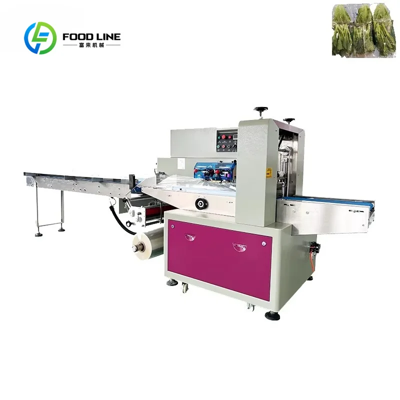 Customized Automatic Plastic Pillow Packaging Equipment Touch Screen PLC for Wrapping Frozen Foods Ready Meals Labeling Sealing