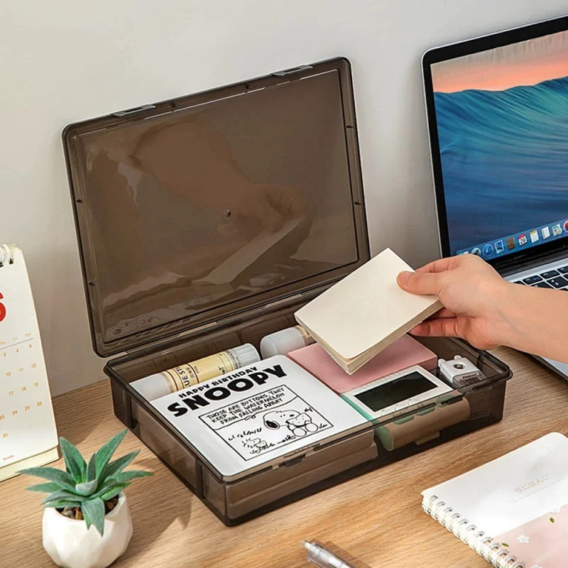A4 Dust Proof Document Organizer Storage Box Black Transparent Certificate File Container Box Case Stationery Office Supplies