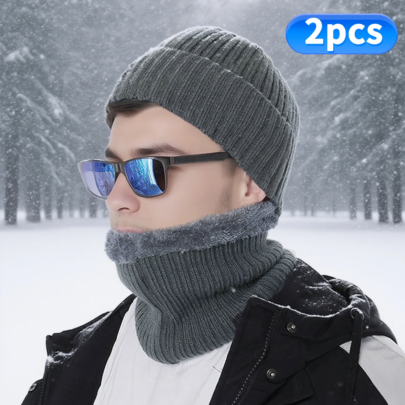 طقم مكون من قطعتين، بدلة شتوية دافئة، قبعة وقفازات، هدية شتوية للأصدقاء #4