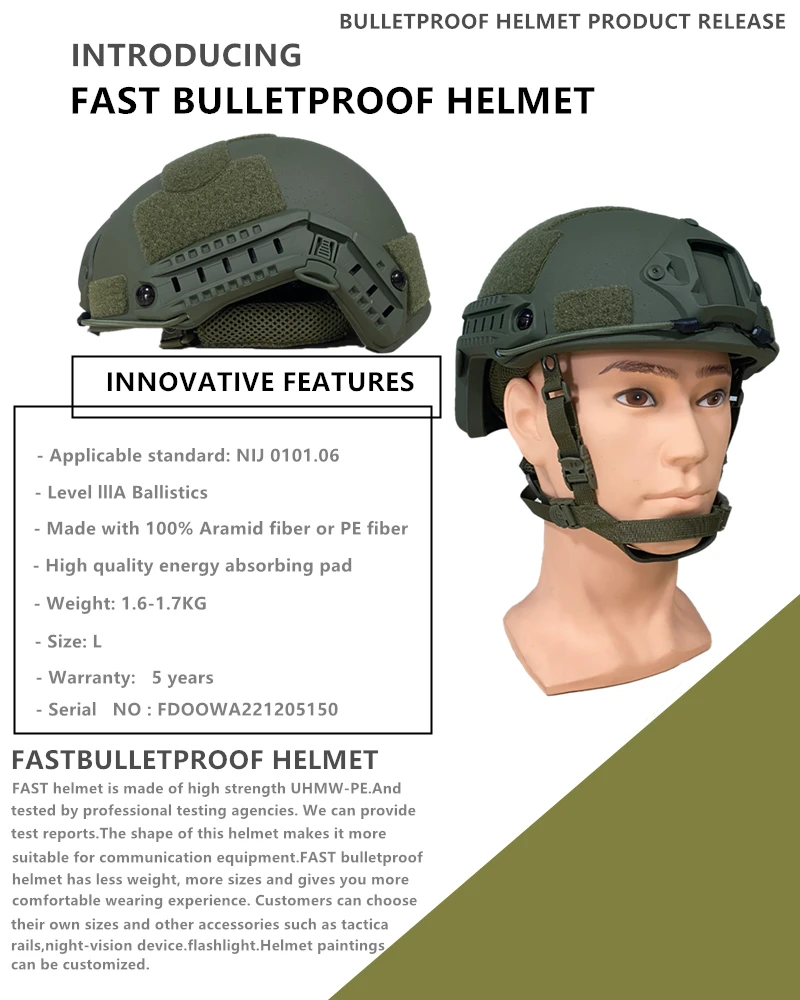 Casque balistique Aménagement High Cut DulPE, coussretours de suspension de haute qualité, NIJ Prospects, IA FAST Wendy\'s