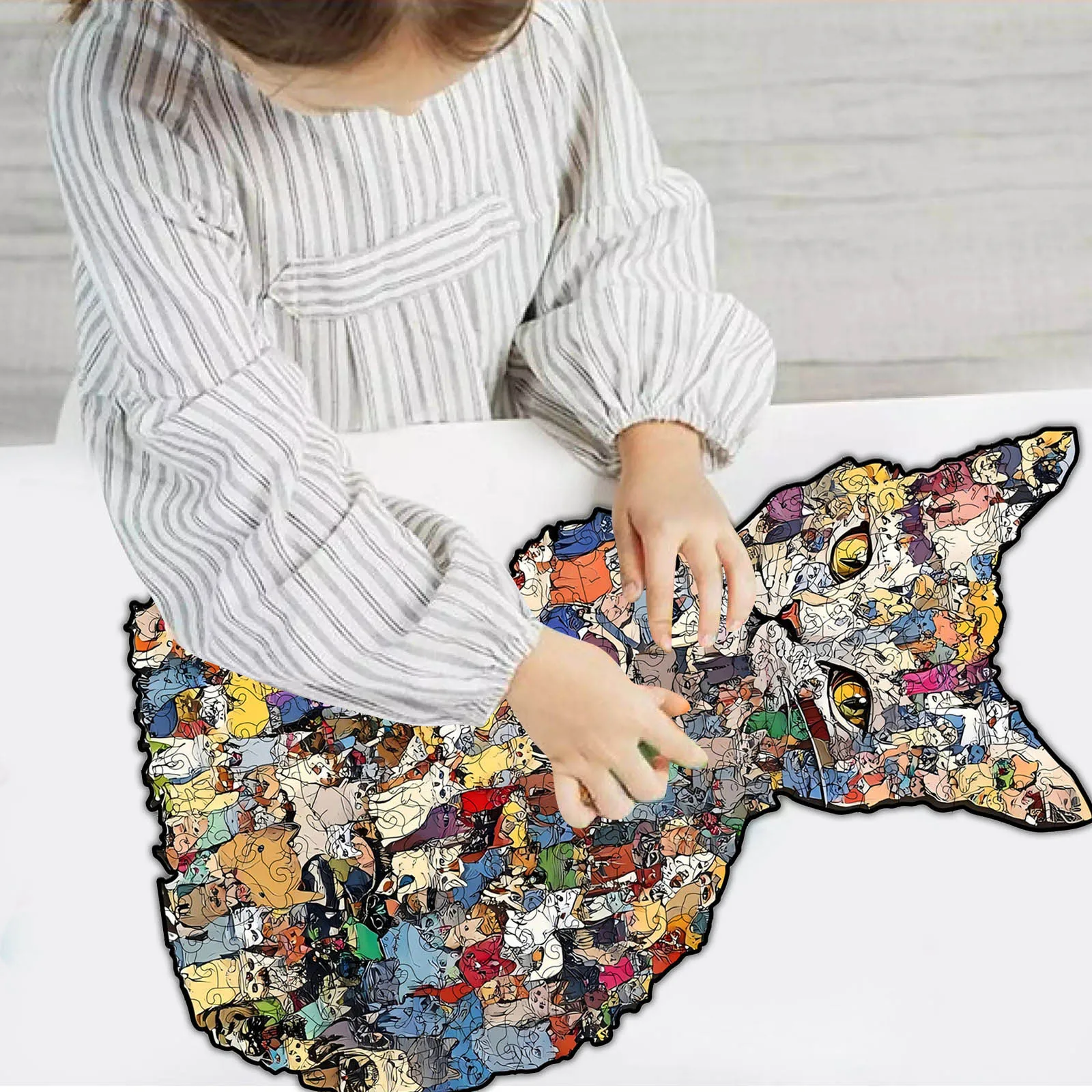 Puzzle en bois en forme de chat Unique, 194 pièces, puzzle stimulant pour adultes, œuvre d'art finie pour la décoration murale de la maison