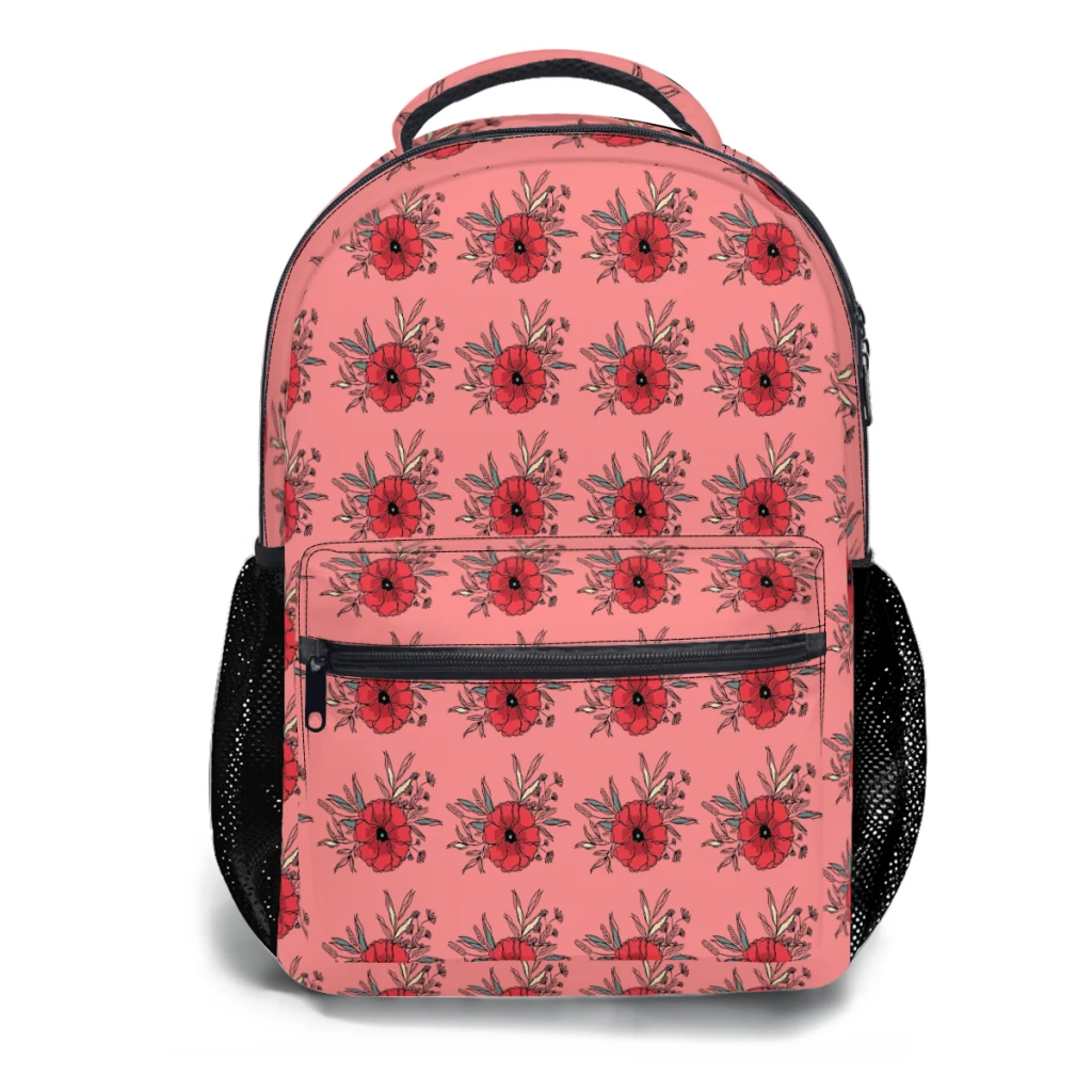 Buquê de verão com flor de papoula, pintura, plantas em estilo simples, mochila leve impressa, mochila escolar