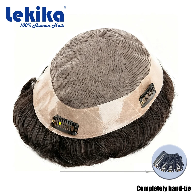 

Mono-Clips Tied Hair System Soft Pu Human Hair Wigs DurableMen's Wig 6" 100% Human Hair Wigs Replacement Hair Toupee Hair Men