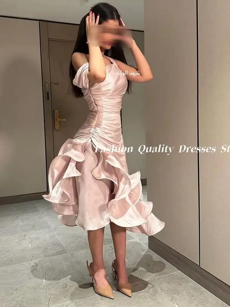 Saudi Arabia Fashion Evening Dresses with Fold Dusty Pink Prom Dress فساتين سهره نسائيه فخمة vestidos de fiesta Customized view 3