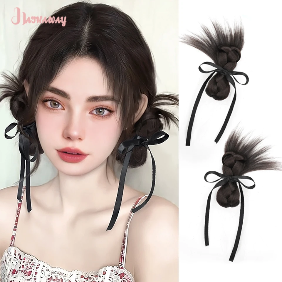 Chicken Feather Grasping Clip Integrated Ponytail Synthetic Vitality Girl Ribbon Double Ball Head Natural Fluffy Ball Head Wigs