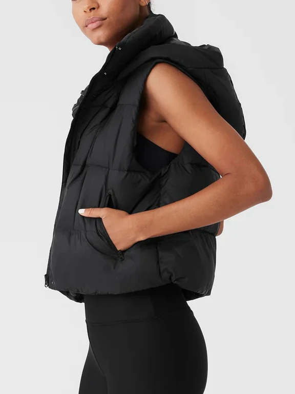 

Women's Cotton Vest Hooded Casual Sports Simple Thicken Warm Down Sleeveless Puffer Jacket Stand-up Collar Vests Jackets Women