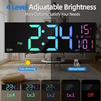 E21B 16inch Large Digitals Wall Clock with Remote, Colorful LED Display, Two Alarms, Auto DST, Temperature Indicators for Home