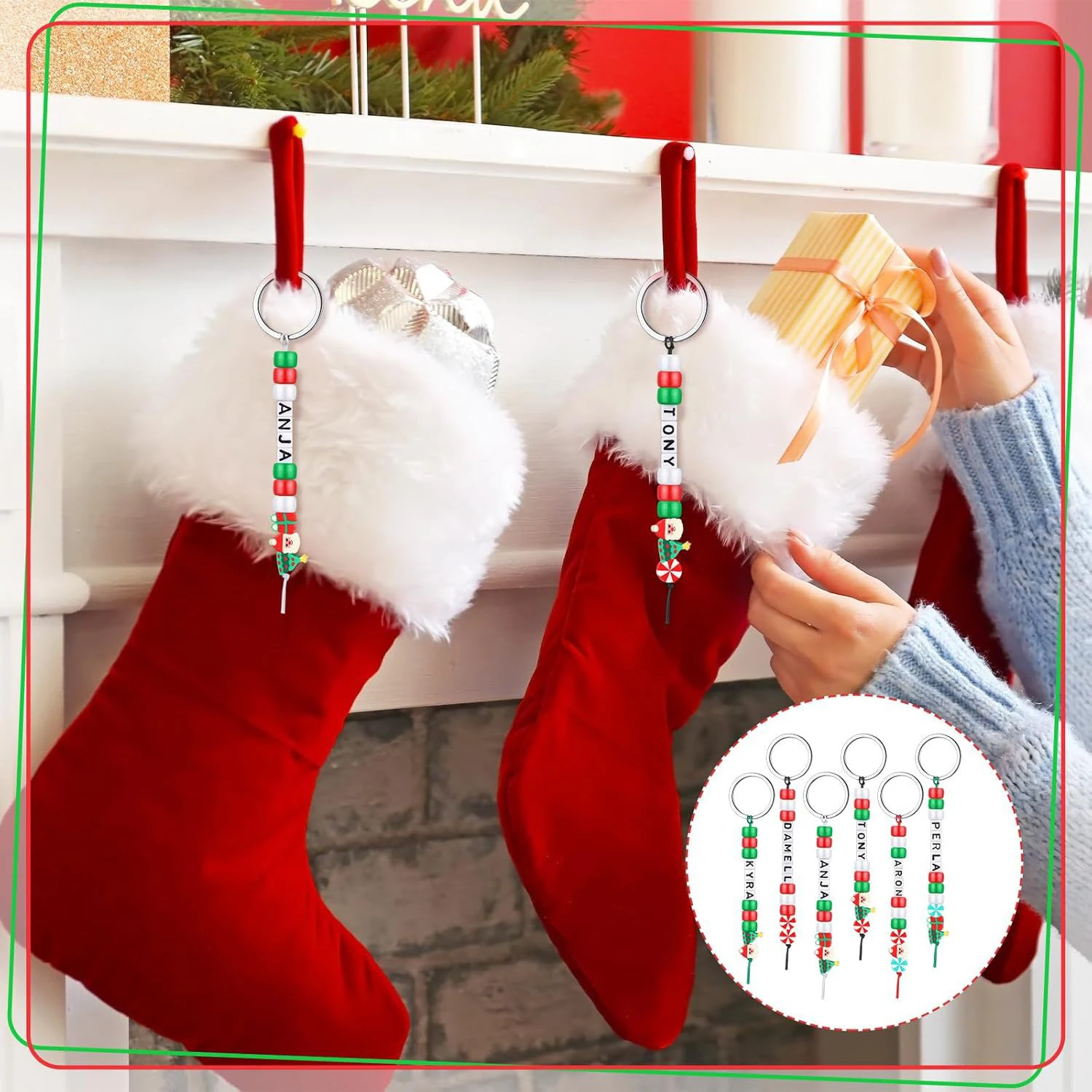 566 قطعة لتقوم بها بنفسك عيد الميلاد المفاتيح عدة الأحمر والأخضر مطرز اكسسوارات بوليمر كلاي رسالة اكسسوارات لتقوم بها بنفسك حقيبة قلادة المفاتيح ل #3