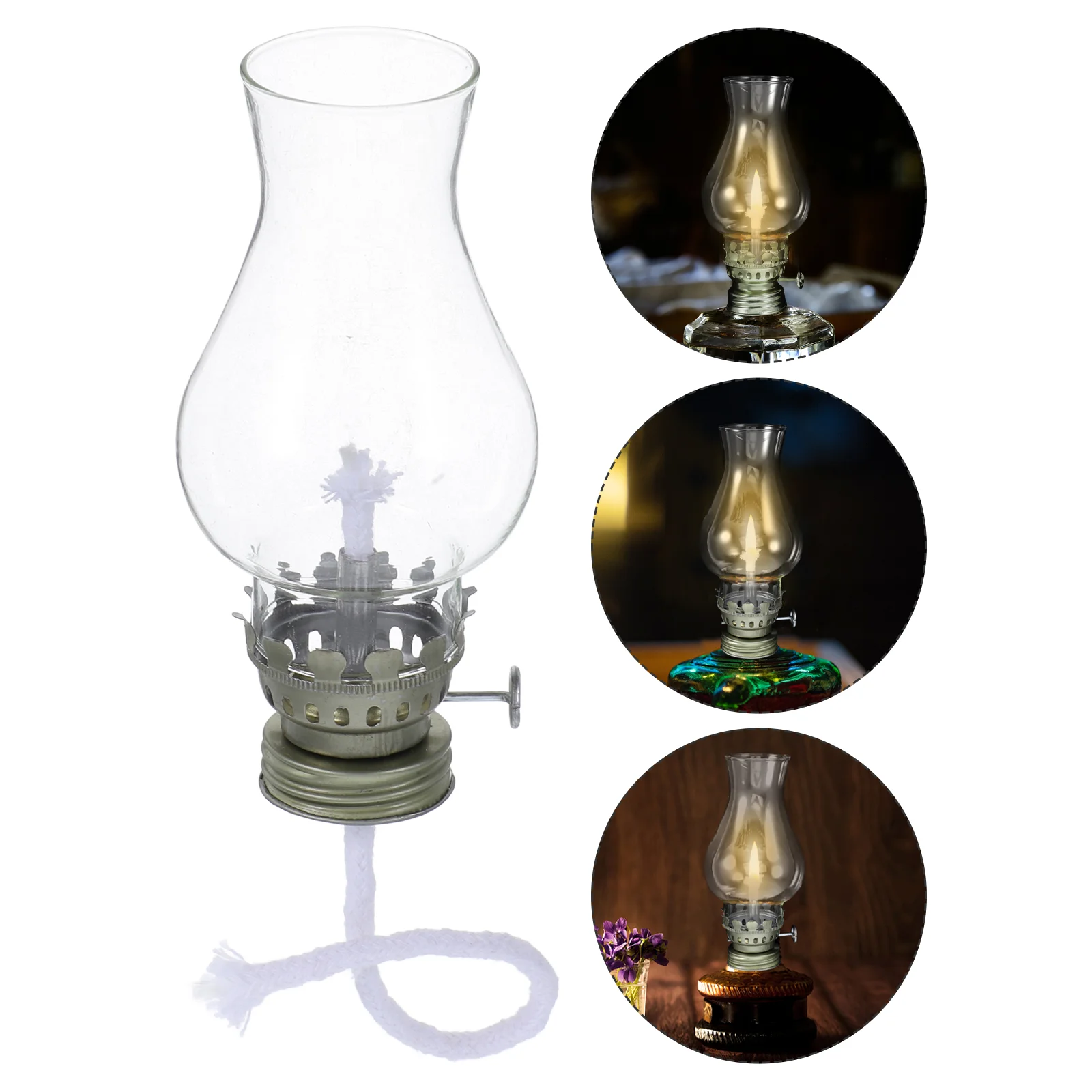 

Kerosene Lamp Base Burner Oil Lamps Holder Accessories Clear Glass Chimney Vintage Cotton Parts