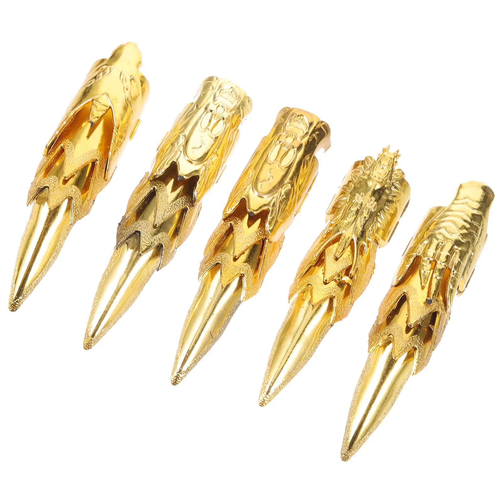 5Pcs Stylish Gold Fingertip Sleeves for Belly Dance Festival Carnival Christmas Role Play Fake Nail Tip Prop Costume Fingertip