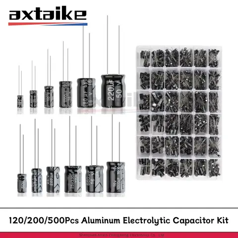 120/200/500Pcs 16V 25V 50V 0.1uF - 1000uF Aluminum Electrolytic Capacitor Assorted Kit Box 1uF 4.7uF 10uF 47uF 220uF 330uF 470uF