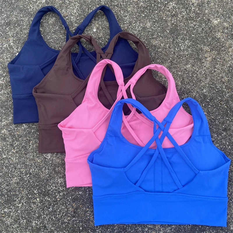 Cross Straps Sports Bra Women Gym Crop Top Yoga Vest High Support Fitness Bralette Plus Size Running Underwear With Chest Pad