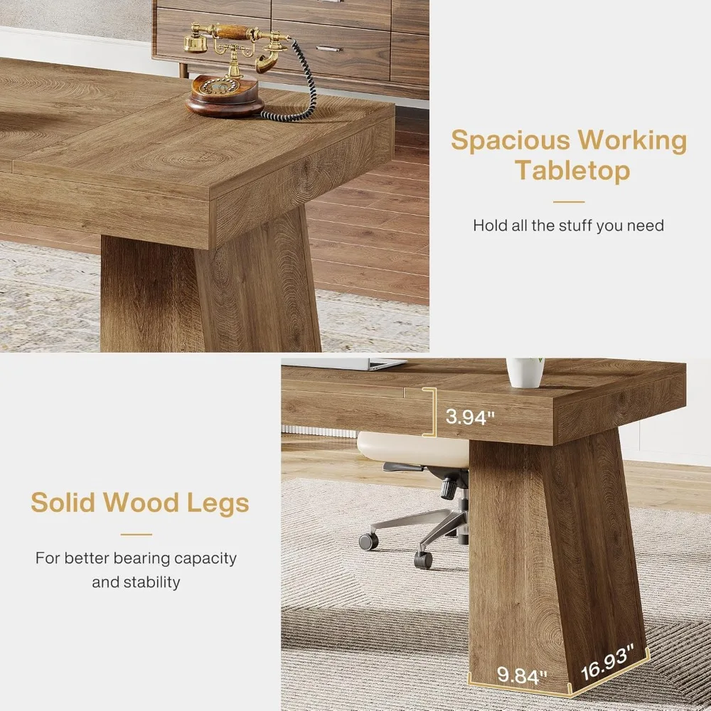 مكتب تنفيذي، مكتب مكتب منزلي حديث من منتصف القرن، طاولة كمبيوتر خشبية لمحطة عمل الأعمال، طاولة مؤتمرات صغيرة #5