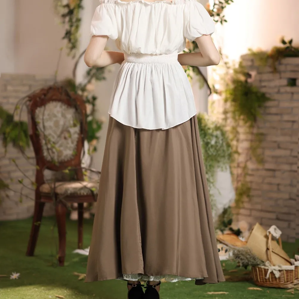 SD Renaissance Skirt Women Elastic Waist Two-Way Flared A-Line Skirt Vintage Steampunk Lady Casual Maxi Gothic Skirts Club Party