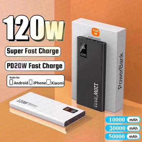 For Xiaomi Original 120W 50000mAh Powerbank External Spare Battery Portable Charger Fast Charging For iPhone Samsung Power Bank