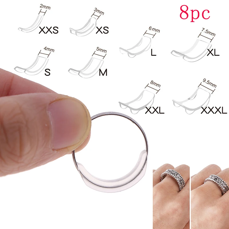 

Hot 8pc Ring Size Adjuster Invisible Ring Holder Retainer Shrinker For Loose Ring Size Reducer Spacer For Large Ring Guard