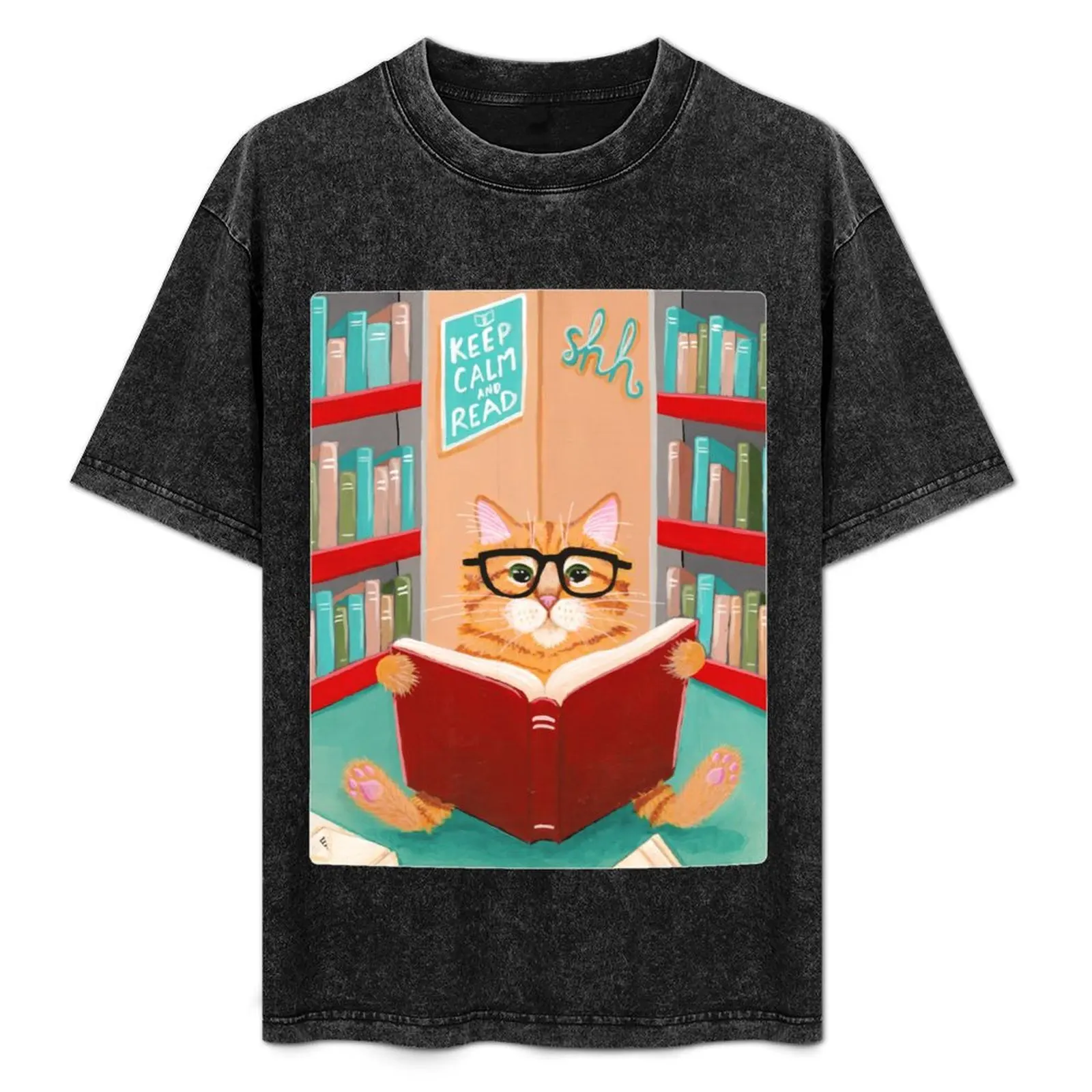 

The Library Cat T-Shirt Modern Print Casual T-Shirt
