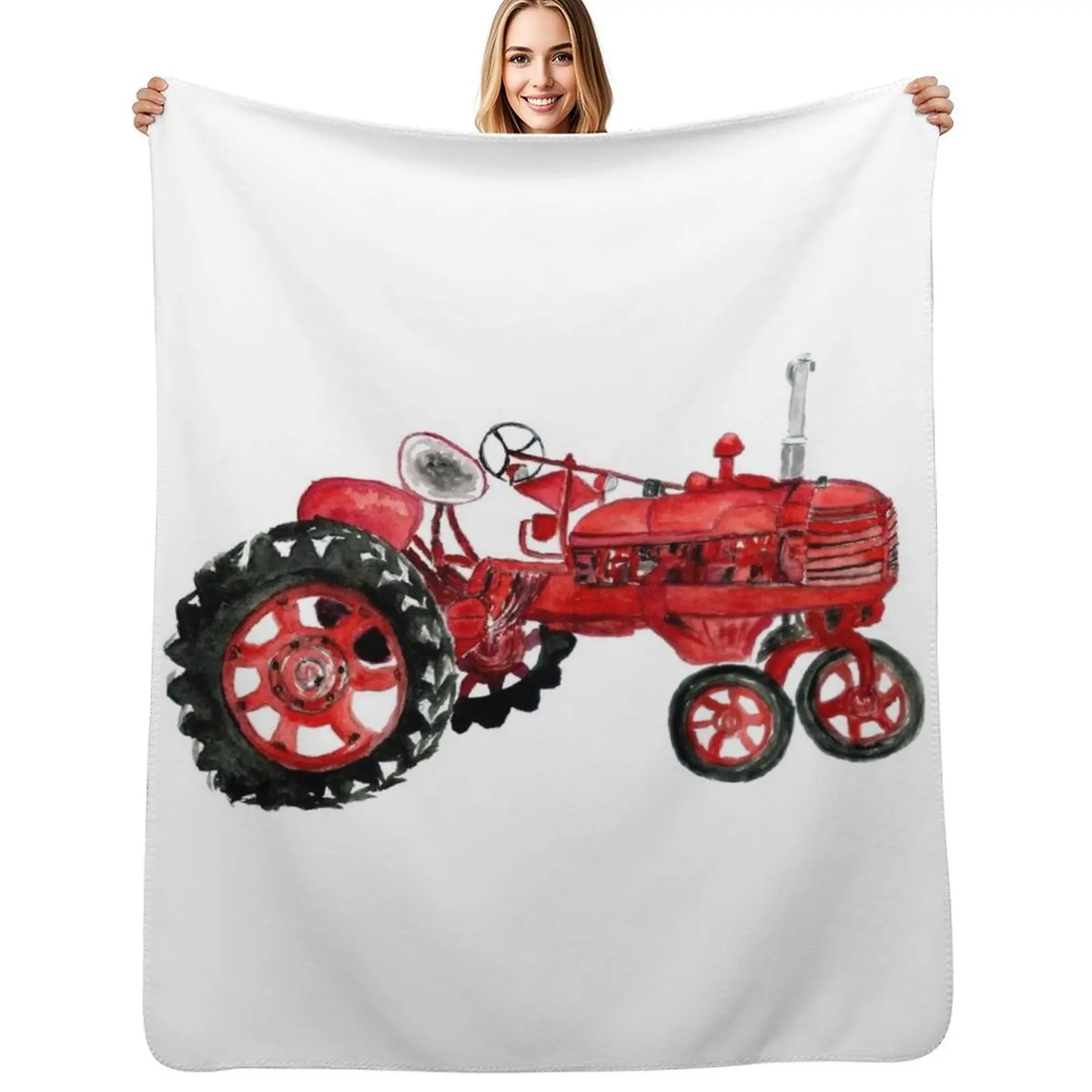 

Old Red Tractor in watercolors Throw Blanket Stain Resistant Cozy Warm Blanket