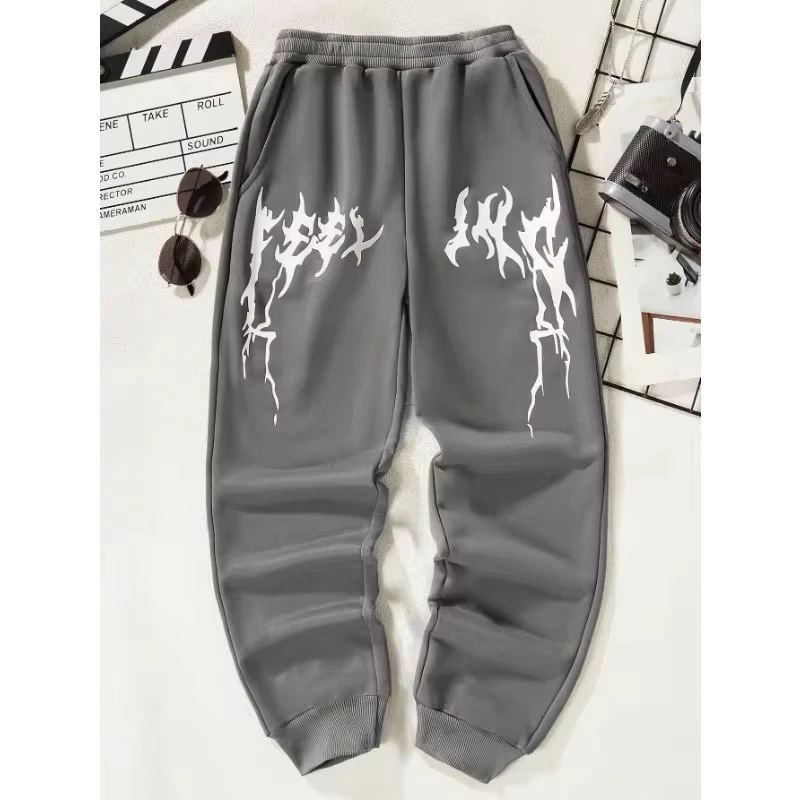 Men Pure Cotton Pants 2024 Gym Y2k Retro Printing Element Pattern Loose Casual Jogging Leggings With Loose Versatile Drawstring