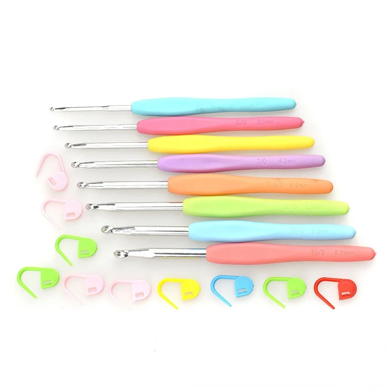 

8Pcs Mix Size 8 Colors Crochet Hook 2.5mm-6.0mm Aluminum Crochets TPR Soft Handle Knitting Needles Sets Sewing Tool Accessories