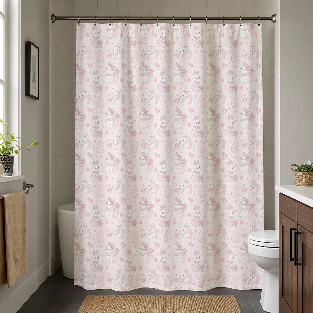 Cute Panda Animal Pattern Shower Curtain Waterproof Pink Pastel Bathroom Decor Kawaii Baby Shower Curtain Liner for Home Use