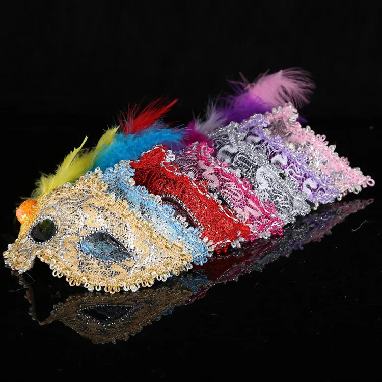 24PCS Sexy Party Ball Prom Women Sequin Venetian Masks Feather Mask Flower   Costumes  Birthday  Wedding Festival