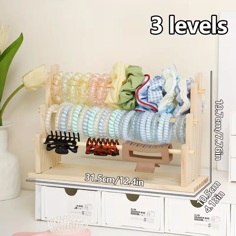 Aufbewahrungsartefakt für Haarschmuck aus Holz, Haarband-Ausstellungsständer mit großem Fassungsvermögen, Kinder-Haarring-Greifclip, Finishing Multi-La