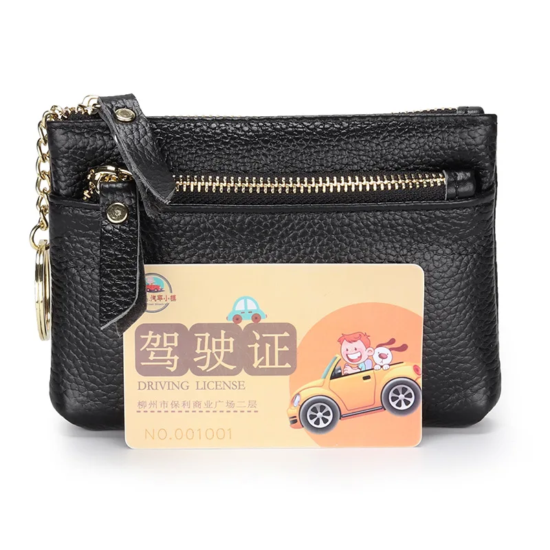 New Women Genuine Leather Coin Purse Female Top Layer Cowhide Wallet Women Zipper Card Holder Short Lady Wallet Key Case Pouch