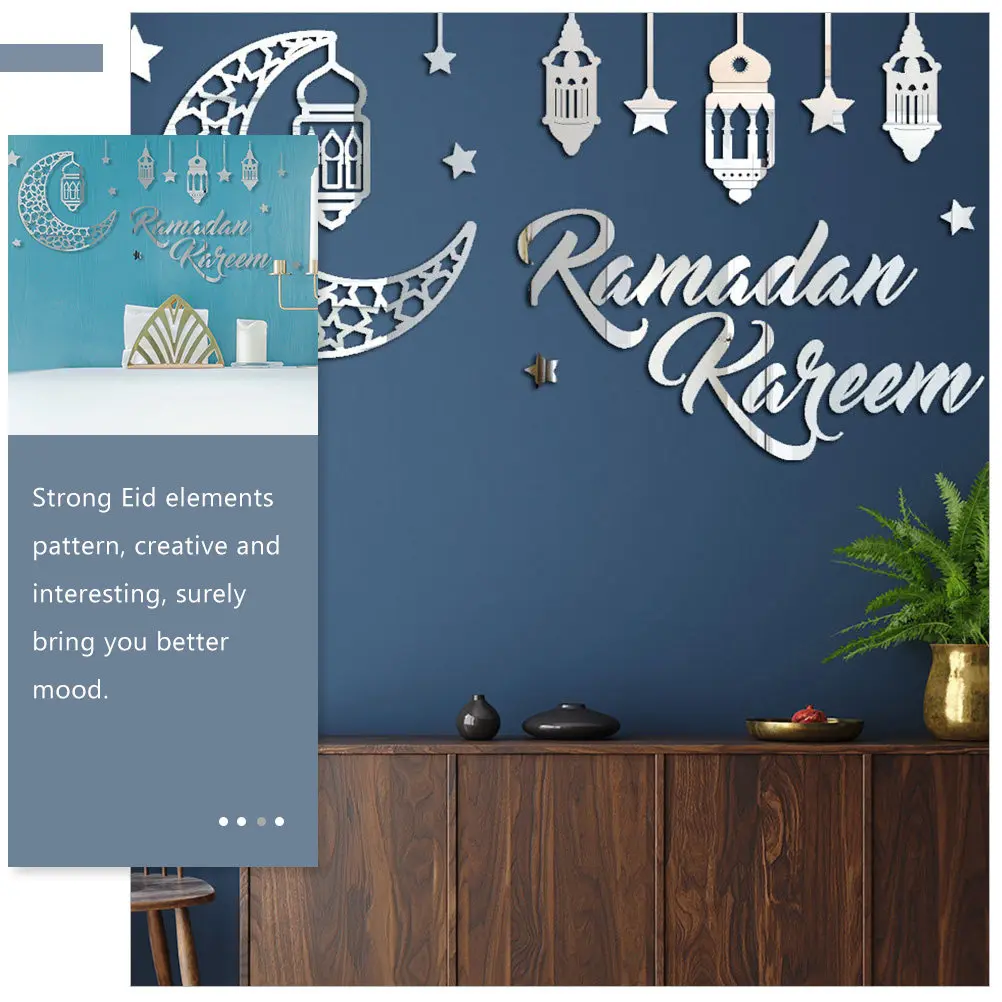 1Sheet Eid Mubarak Mirror Wall Stickers Acrylic Moon Star Design for Windows Doors Glass Ceramic Tiles Home Party Decor Ramadan