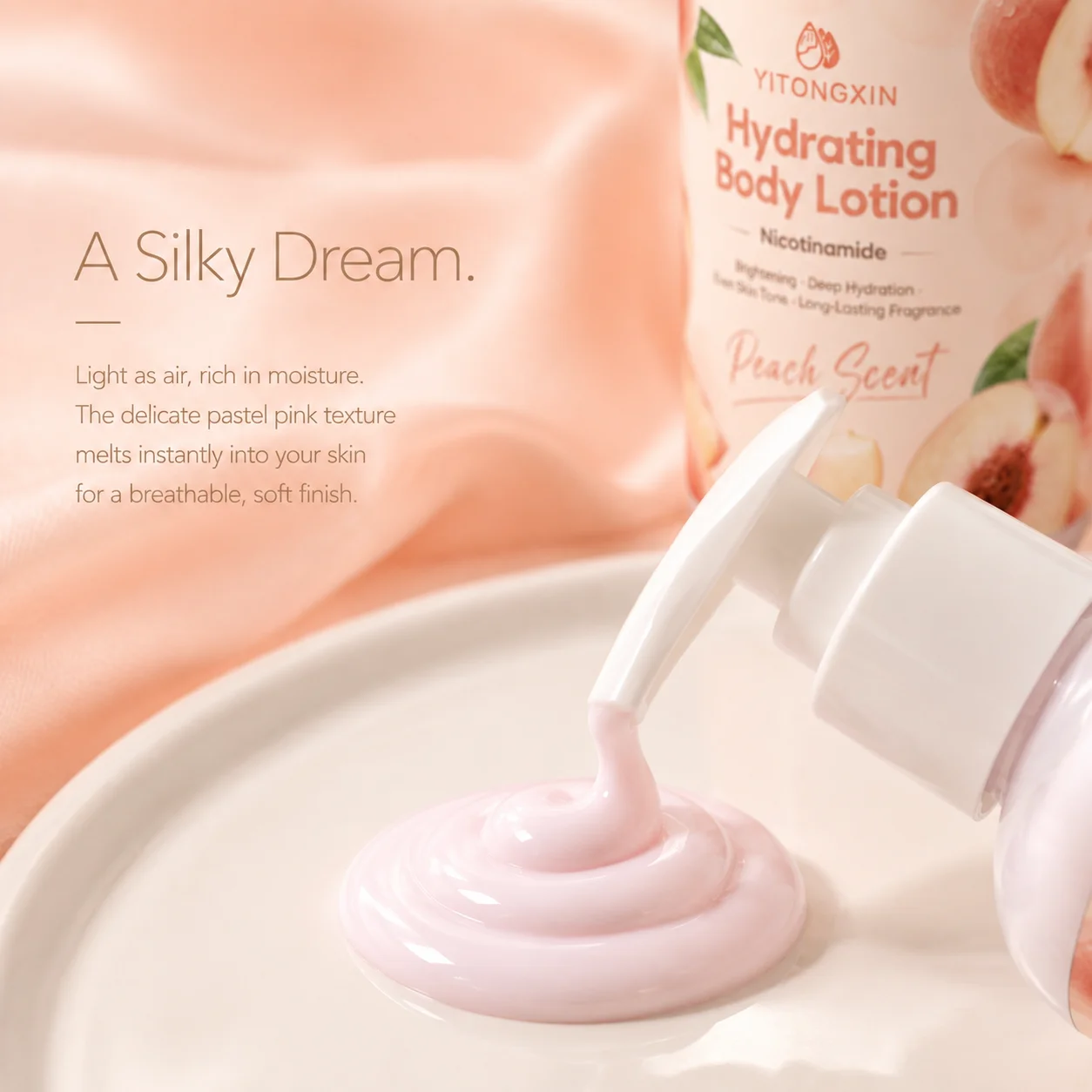 Niacinamide Peach Body Lotion, Hydrating Brightening Moisturizer, Gentle Skin Softening & Smoothing Cream, Long Lasting Scent