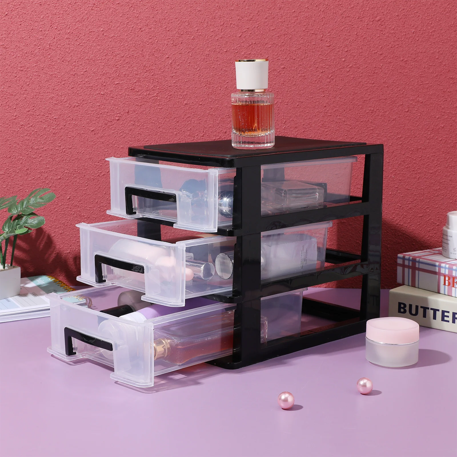 صندوق تخزين مكتبي من البلاستيك مكون من 3 طبقات منظم درج شفاف لمستحضرات التجميل وأحمر الشفاه وفرشاة قلم الحواجب يوميًا #3