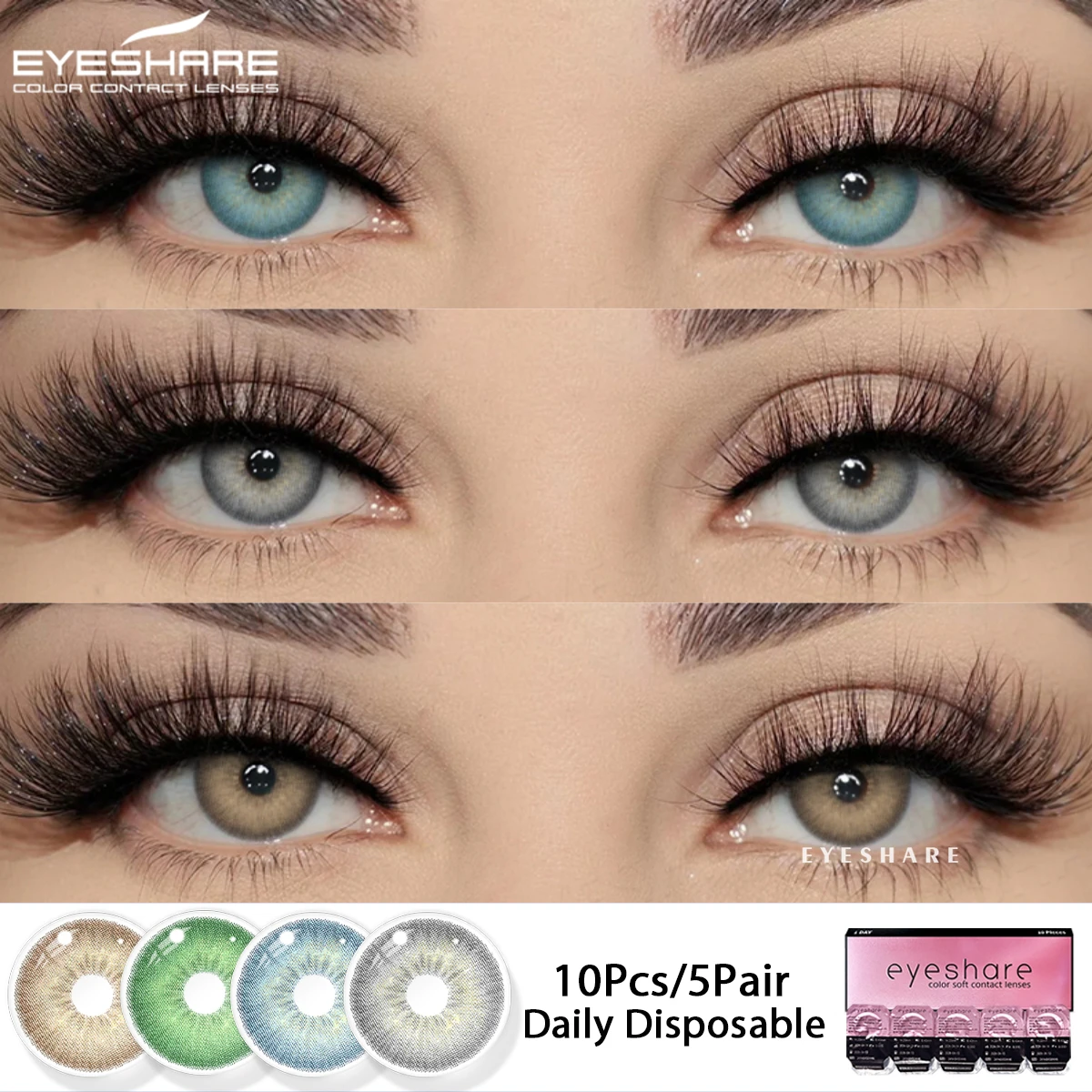 EYESHARE Daily Lens 10Pcs/5Pair Colored Contact Lenses Natural Gray Contact Daily Disposable 1day Use Colored Makeup Lenses