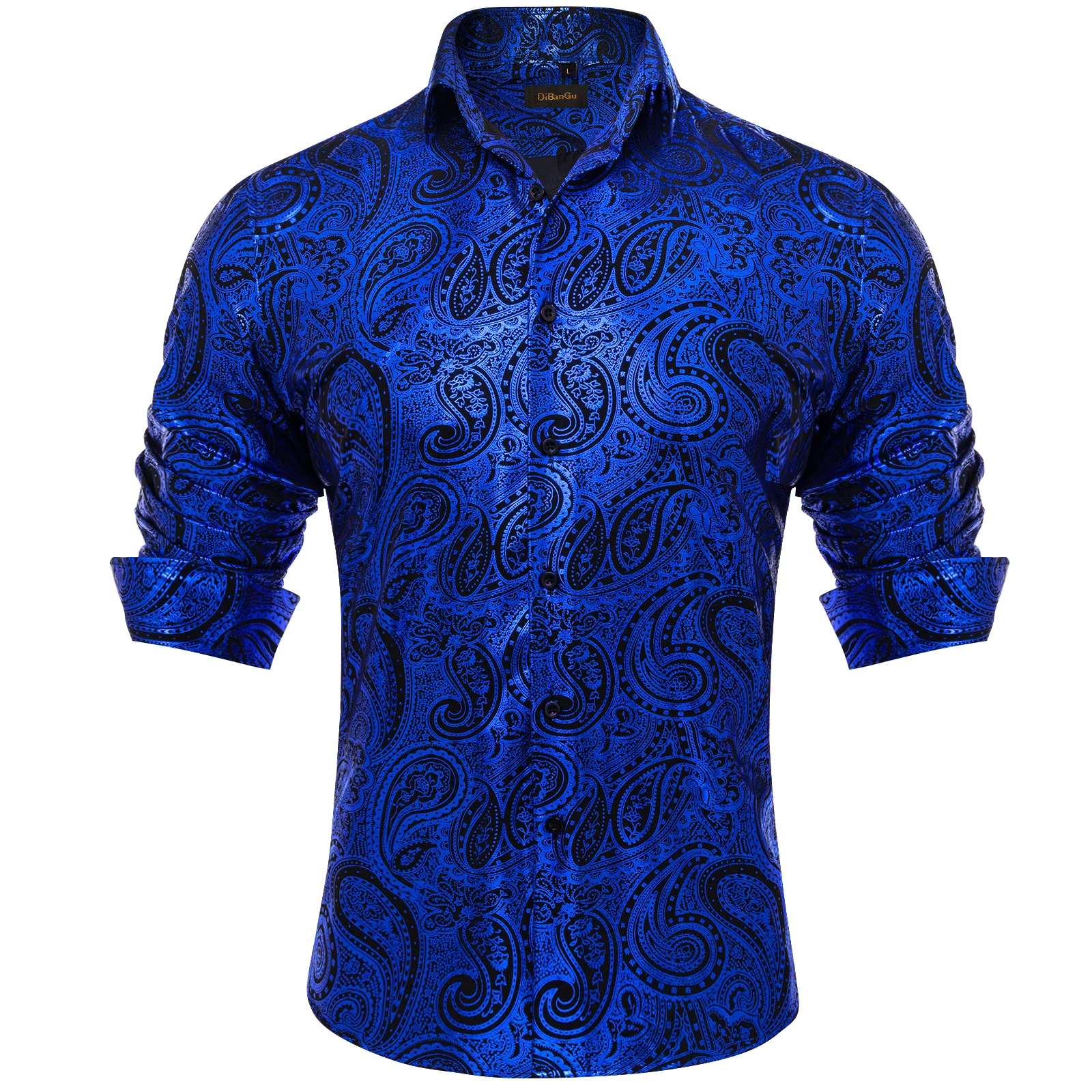 Camisas de vestir de seda de Cachemira azul real de lujo, camisa de actuación de fiesta de boda para hombres, ropa Social, camisas de hombre