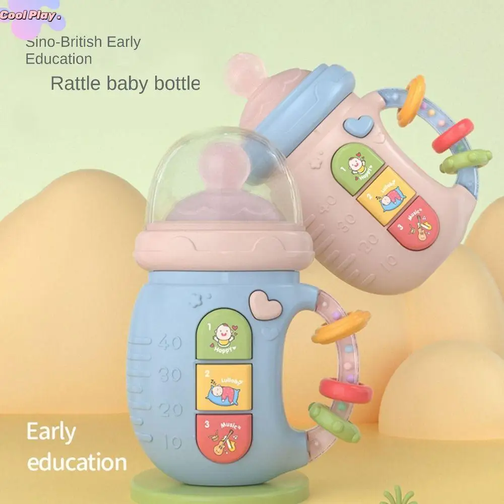 

Newborn Baby Bottle Toy Soft Teether Rattles Mobile Toddler Toys Educational Soothing Vocal Music Electric Comfort Bottle