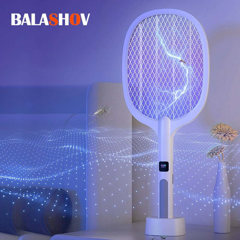 Electric Fly Swatter Handheld Fly Killer and Mosquito Trap Lamp Safe Rechargeable for Home Office Backyard Patio Camping