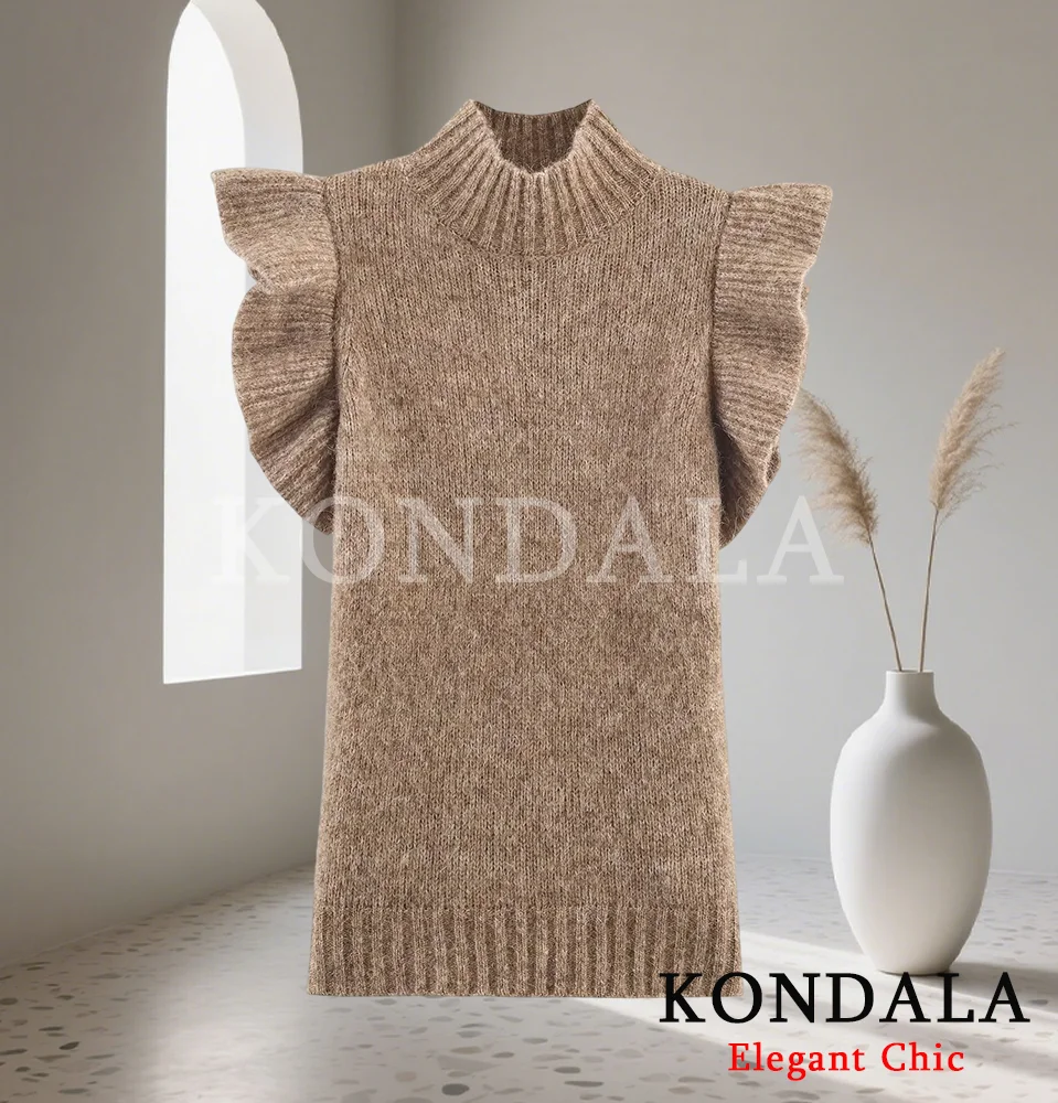 

KONDALA женский винтажный свитер с летающими рукавами, водолазка, вязаный пуловер, топы, весна-осень 2021, модный элегантный уличный свитер