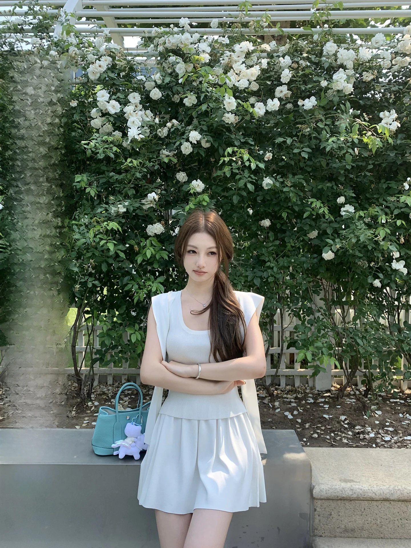 

Spor Girl Knitted Chestnut a oulder Wrap Vest Skirt Tee Piece Set Summer Faion Polyester round Ne Top